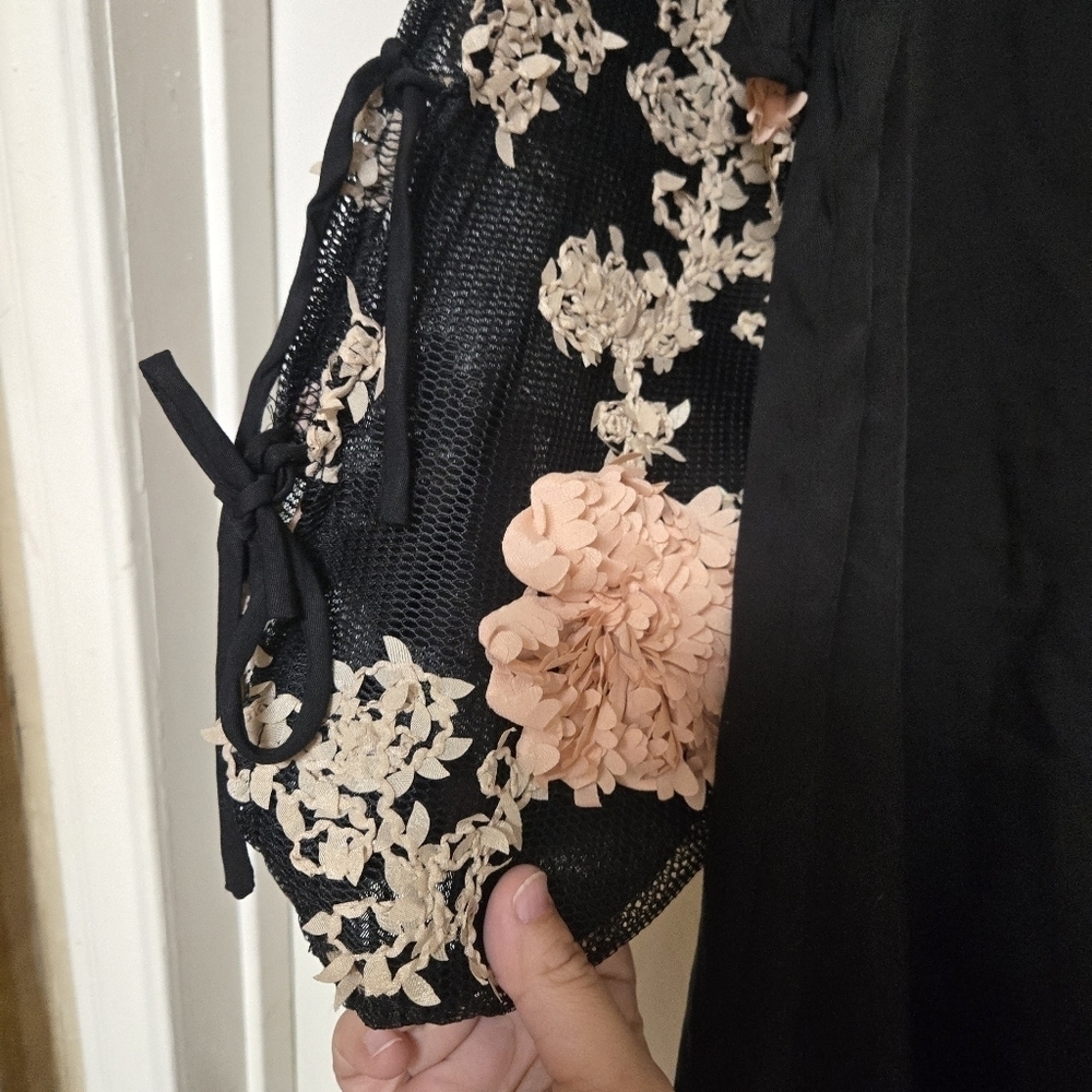 Paper Crane Black Floral Mesh Sleeve Tunic Dress S - Picture 5 of 10